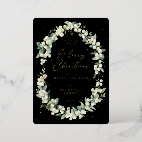 SnowberryEucalyptus Botanical Frame Christmas Foil Holiday Card