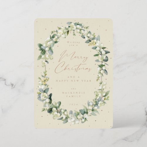 Snowberry  Eucalyptus Botanical Frame Christmas Foil Holiday Card