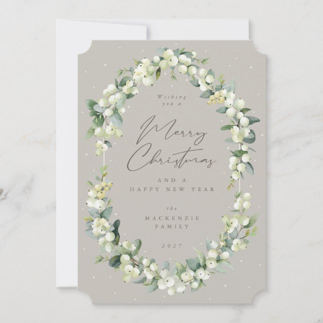 Snowberry+Eucalyptus Botanical Frame Christmas Holiday Card (Front)