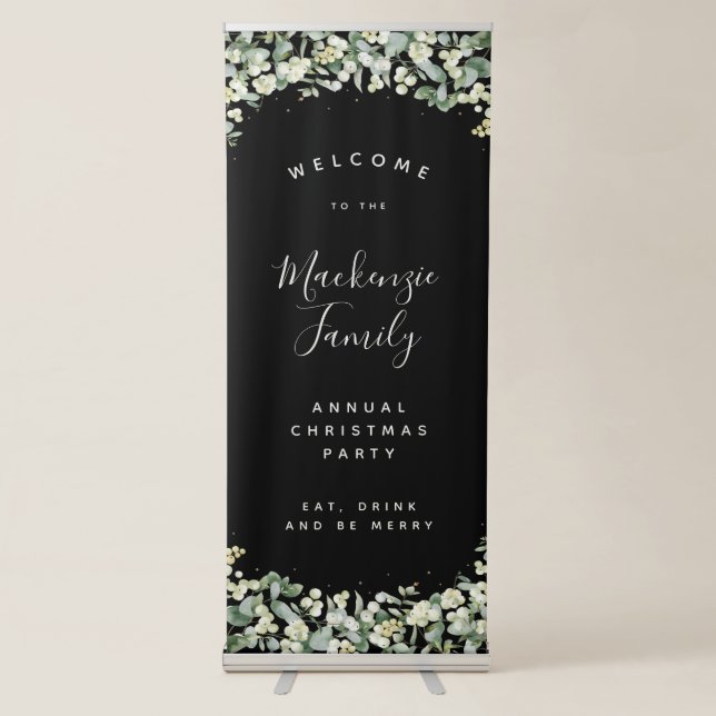 Snowberry + Eucalyptus Christmas Holiday Party Retractable Banner (Front)