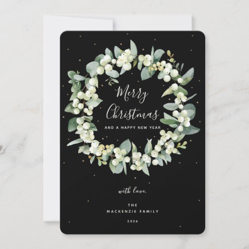 Snowberry  Eucalyptus Christmas Wreath Non_Photo Holiday Card