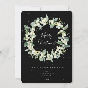 Snowberry + Eucalyptus Christmas Wreath Non-Photo Holiday Card