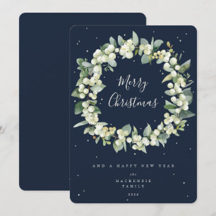 Snowberry + Eucalyptus Christmas Wreath Non-Photo Holiday Card