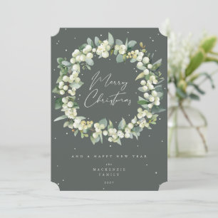 Snowberry + Eucalyptus Christmas Wreath Non-Photo Holiday Card