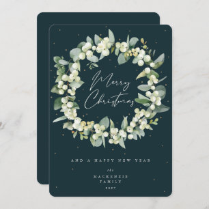 Snowberry + Eucalyptus Christmas Wreath Non-Photo Holiday Card