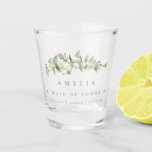Snowberry & Eucalyptus Personalized Wedding Party Shot Glass<br><div class="desc">An elegant,  personalized shot glass for family members/wedding party members. Featuring a stem of hand painted snowberries and eucalyptus. All text is fully editable so you can easily change the message and alter the font style/color/size/placement. Coordinating items available in my store.</div>