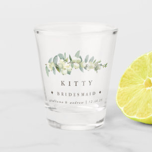 Snowberry & Eucalyptus Personalized Wedding Party Shot Glass