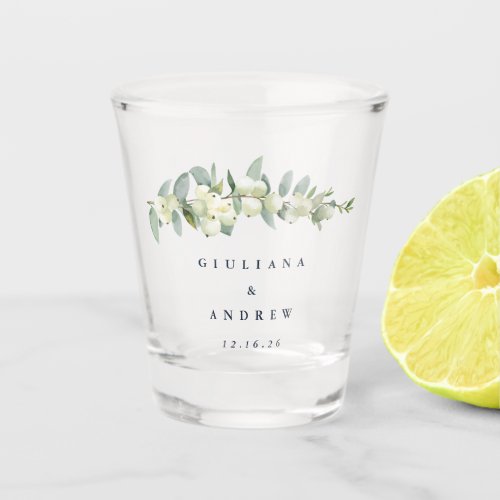 Snowberry  Eucalyptus Personalized Wedding Shot Glass