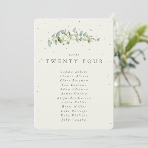 SnowberryEucalyptus Table Number Seating Card