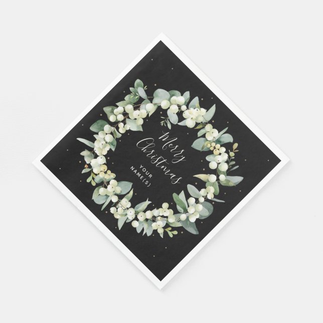 Snowberry + Eucalyptus Wreath Holiday Party Napkins (Corner)
