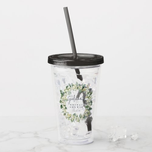 Snowberry  Eucalyptus Wreath Personalized Wedding Acrylic Tumbler