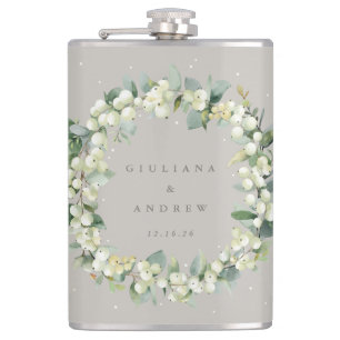 Snowberry & Eucalyptus Wreath Personalized Wedding Flask