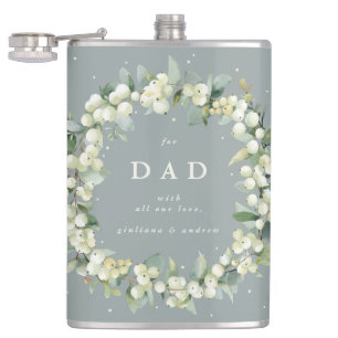 Snowberry & Eucalyptus Wreath Personalized Wedding Flask