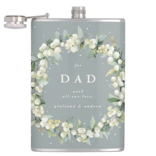 Snowberry  Eucalyptus Wreath Personalized Wedding Flask