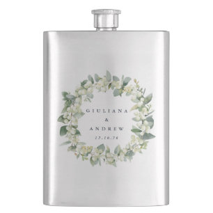 Snowberry & Eucalyptus Wreath Personalized Wedding Flask