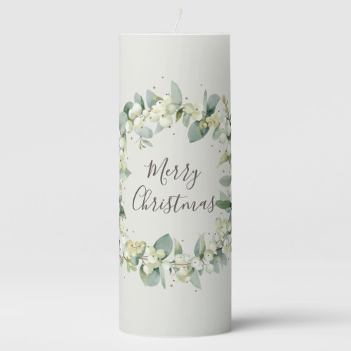 Snowberry Wreath Christmas Holiday Pillar Candle
