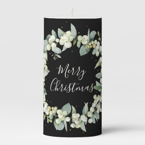 Snowberry Wreath Christmas Holiday Pillar Candle