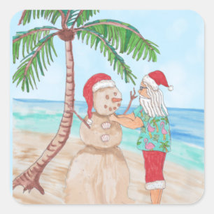 Snowbird Santa and Sandy Snowman   Square Sticker
