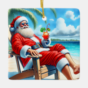 Snowbird Santa Enjoying a Cocktail on the Beach Ceramic Ornament