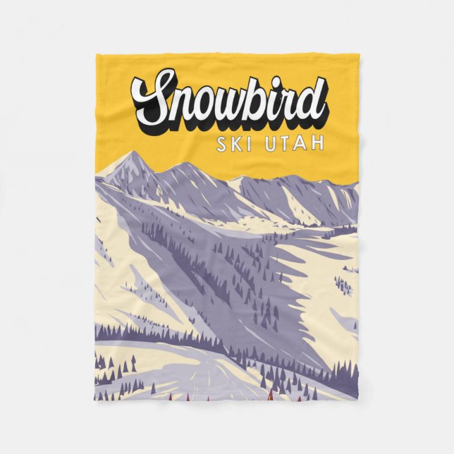 Snowbird Ski Area Winter Utah Vintage Fleece Blanket (Front)
