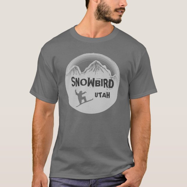 Snowbird Utah gray snowboarder guys tee (Front)