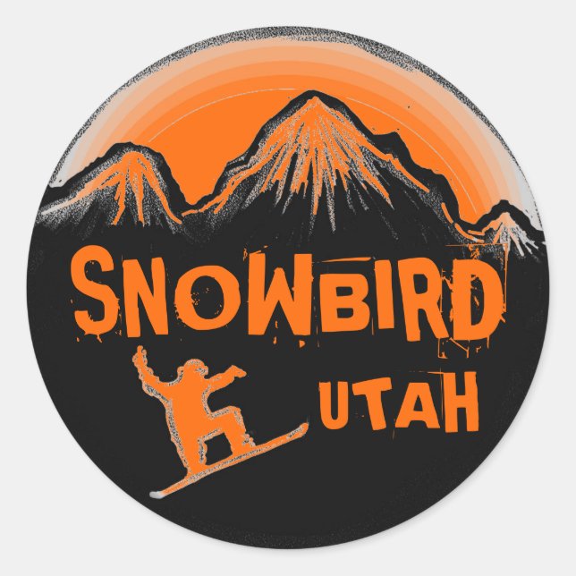 Snowbird Utah orange theme snowboard stickers (Front)