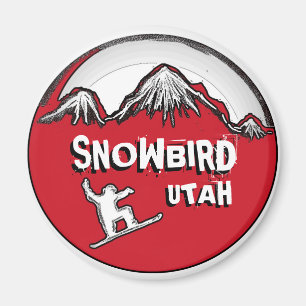 Snowbird Utah red black theme snowboard magnet
