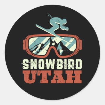 Snowbird Utah Ski Resort Retro Skiing Snowboarding Classic Round Sticker by raindwops at Zazzle