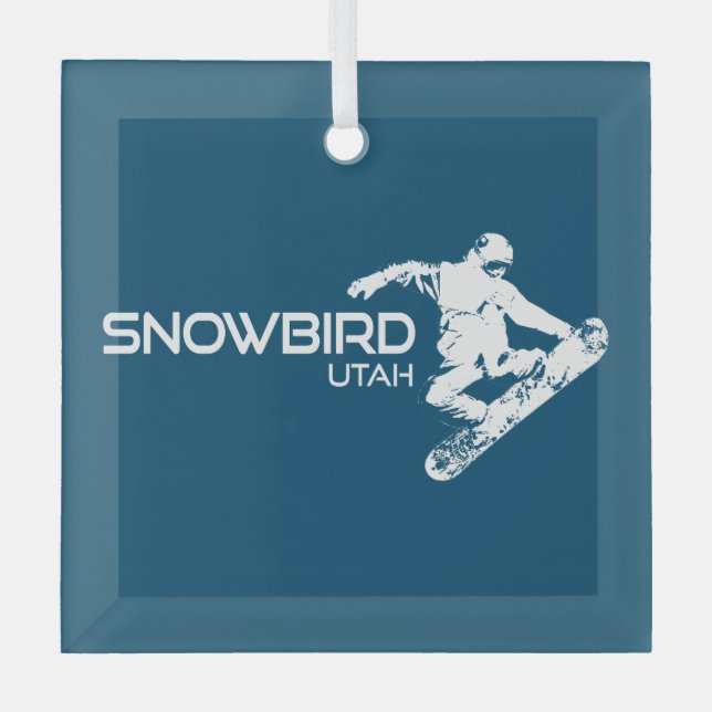 Snowbird Utah Snowboarder Glass Ornament (Front)
