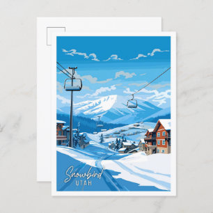 Snowbird Utah USA vintage travel illustration Postcard