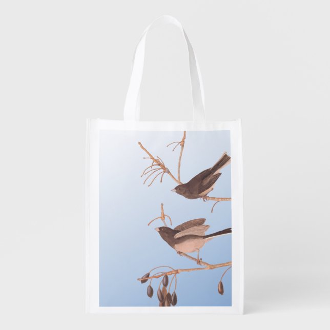 Snowbirds on a Bare Winter Branch Grocery Bag (Front)