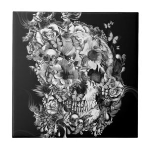 Snowbirds, skull made of birds and flowers tile