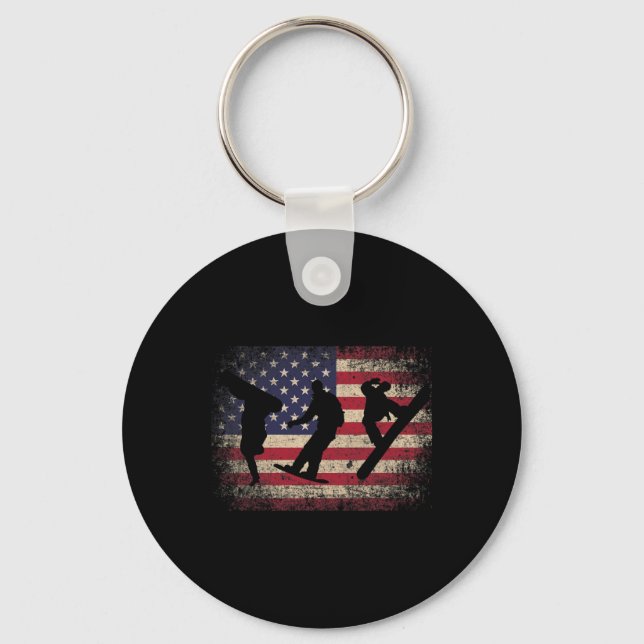 Snowboard 4th Of July Gift American Flag - Ski Sno Keychain (Front)