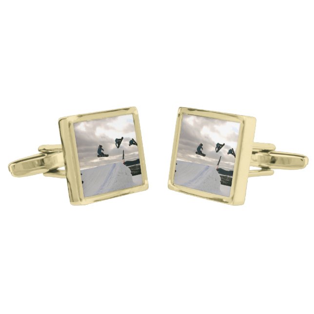 snowboard-6 gold cufflinks (Angled)