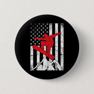 Snowboard American Flag Patriotic Snowboarding Win Button
