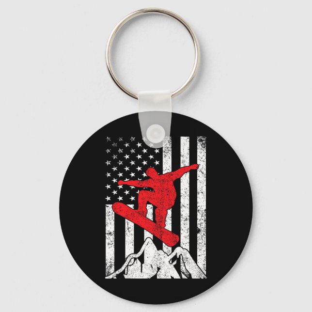 Snowboard American Flag Patriotic Snowboarding Win Keychain (Front)