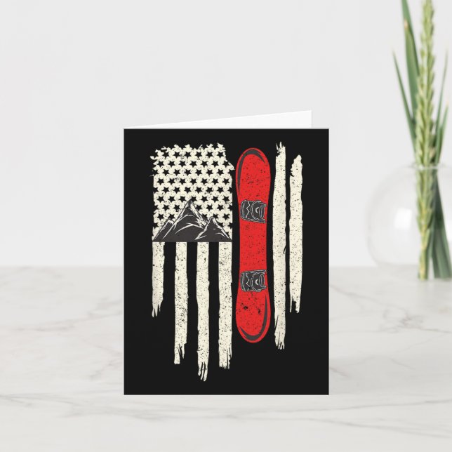 Snowboard American Flag Winter Sports Alpine Snowb Card (Front)