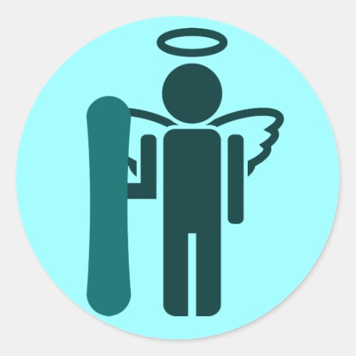 snowboard angel classic round sticker