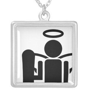 snowboard angel. silver plated necklace