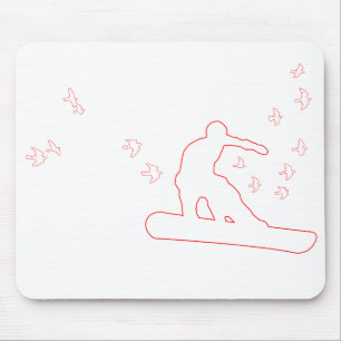 snowboard. board with birds. red outline. mouse pad