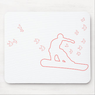 snowboard. board with birds. red outline. mouse pad