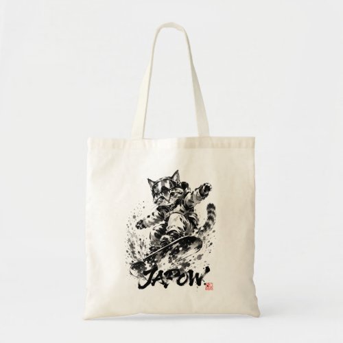 Snowboard Brush Art - Snowboarder cat Tote Bag