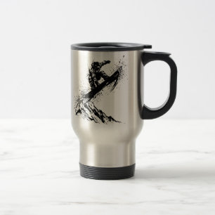 Snowboard Brush Art - Snowboarder Grab Jump Travel Mug