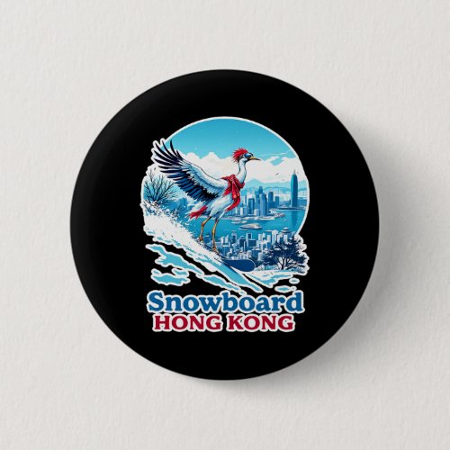 Snowboard Crane In Hong Kong Blue Skyline  Button