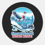 Snowboard Crane In Hong Kong Blue Skyline  Classic Round Sticker