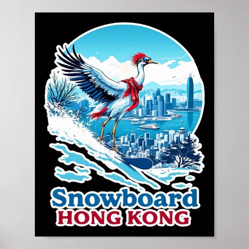 Snowboard Crane In Hong Kong Blue Skyline  Poster