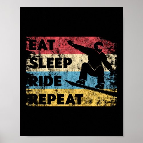 Snowboard Eat Sleep Ride Repeat Vintage Retro Poster