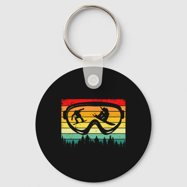 Snowboard Goggles Mountain Snowboarding Retro Vaca Keychain (Front)
