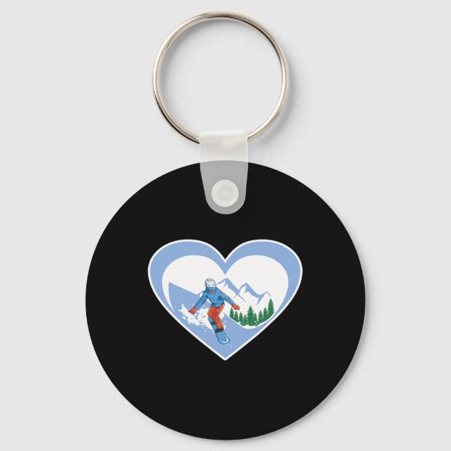 Snowboard Heart - Snowboarding Love  Keychain (Front)