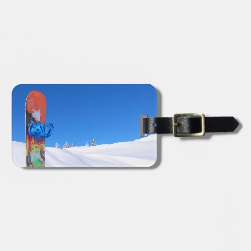 Snowboard in Snow on Snowy Slope Bluebird Day Luggage Tag